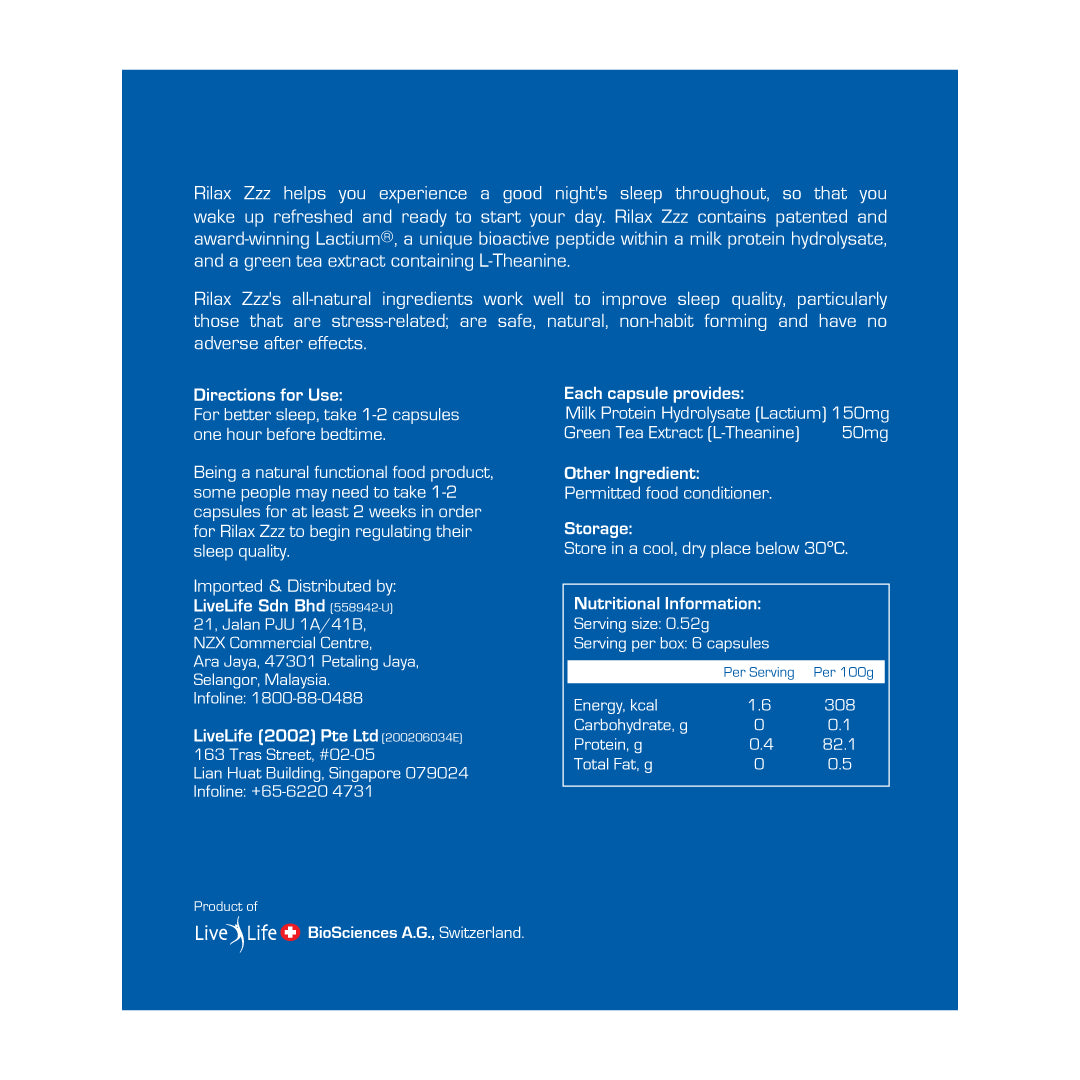 Rilax 6 粒胶囊 - 含 Lactium 和 Suntheanine